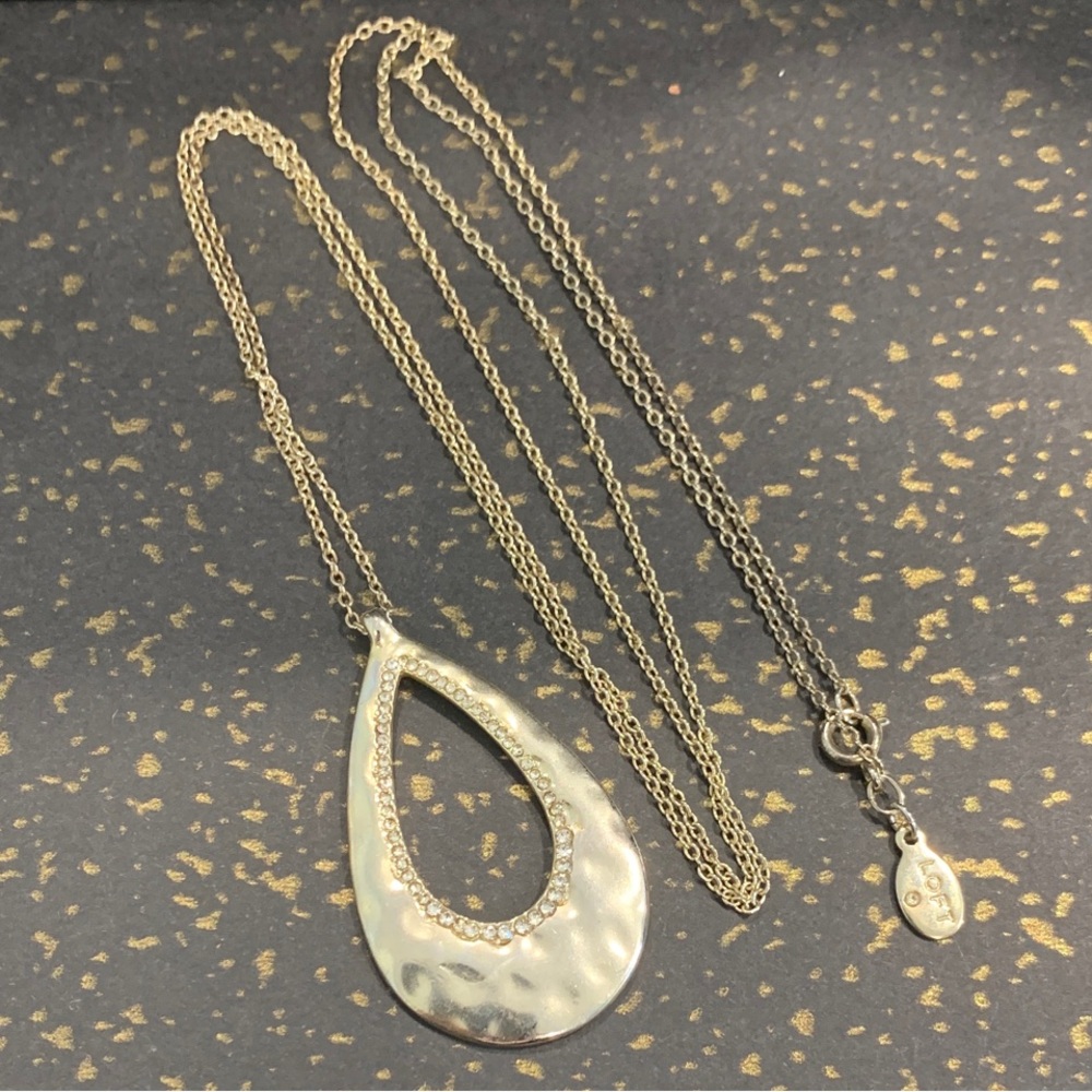 Elegant LOFT Gold Tone Teardrop Necklace with Crystal Accent